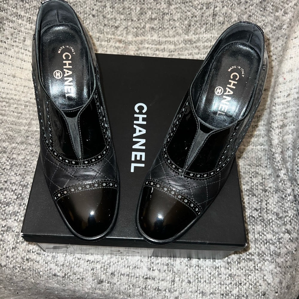 Chanel Lace Up Black Bootie Size 39 1/2